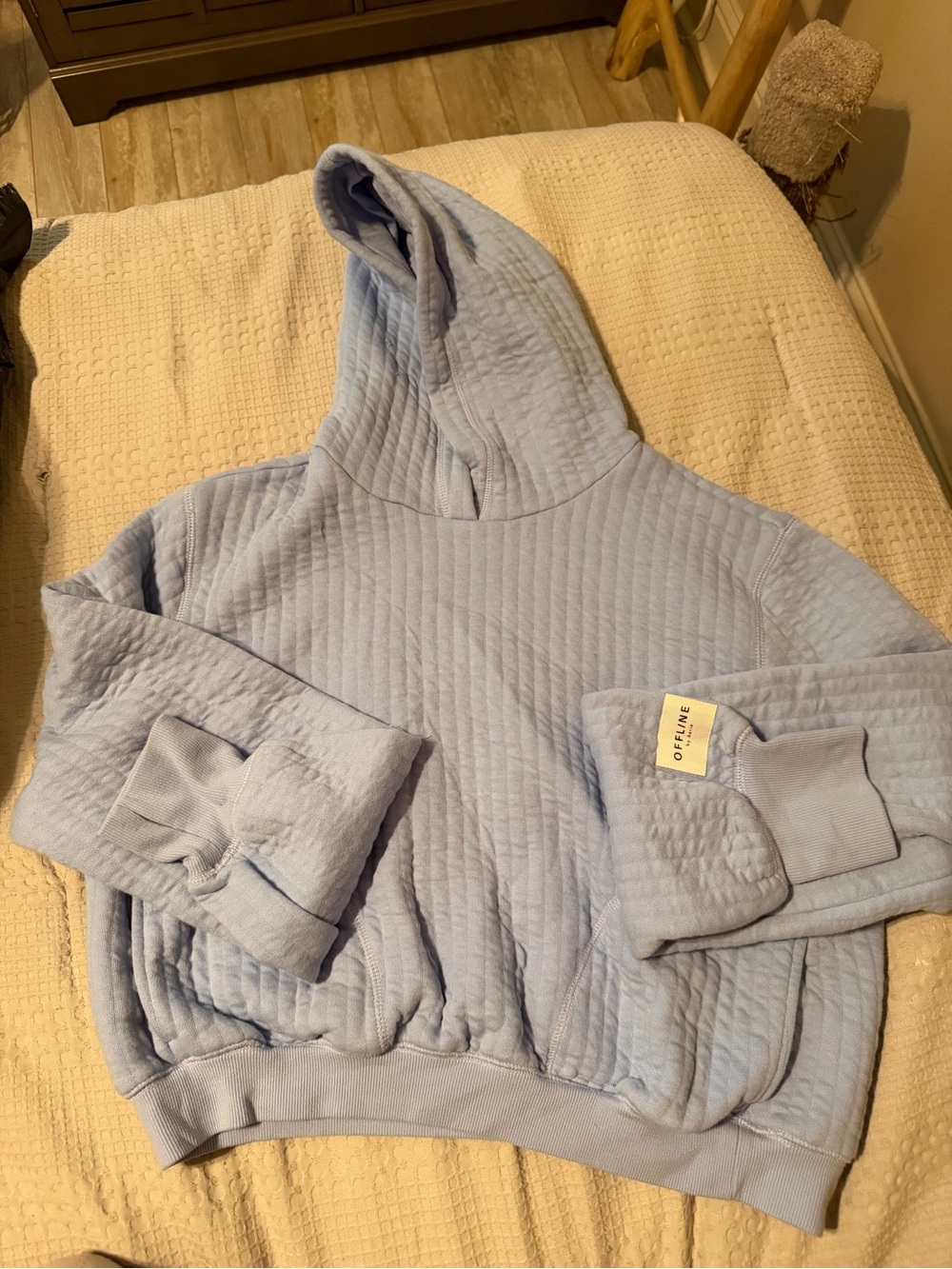 aerie Light Blue Quilted Pullover Hoodie